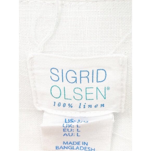 Sigrid Olsen 100% Linen Roll Tab Button Down Shirt White Abalone Buttons Size LG - Picture 6 of 9